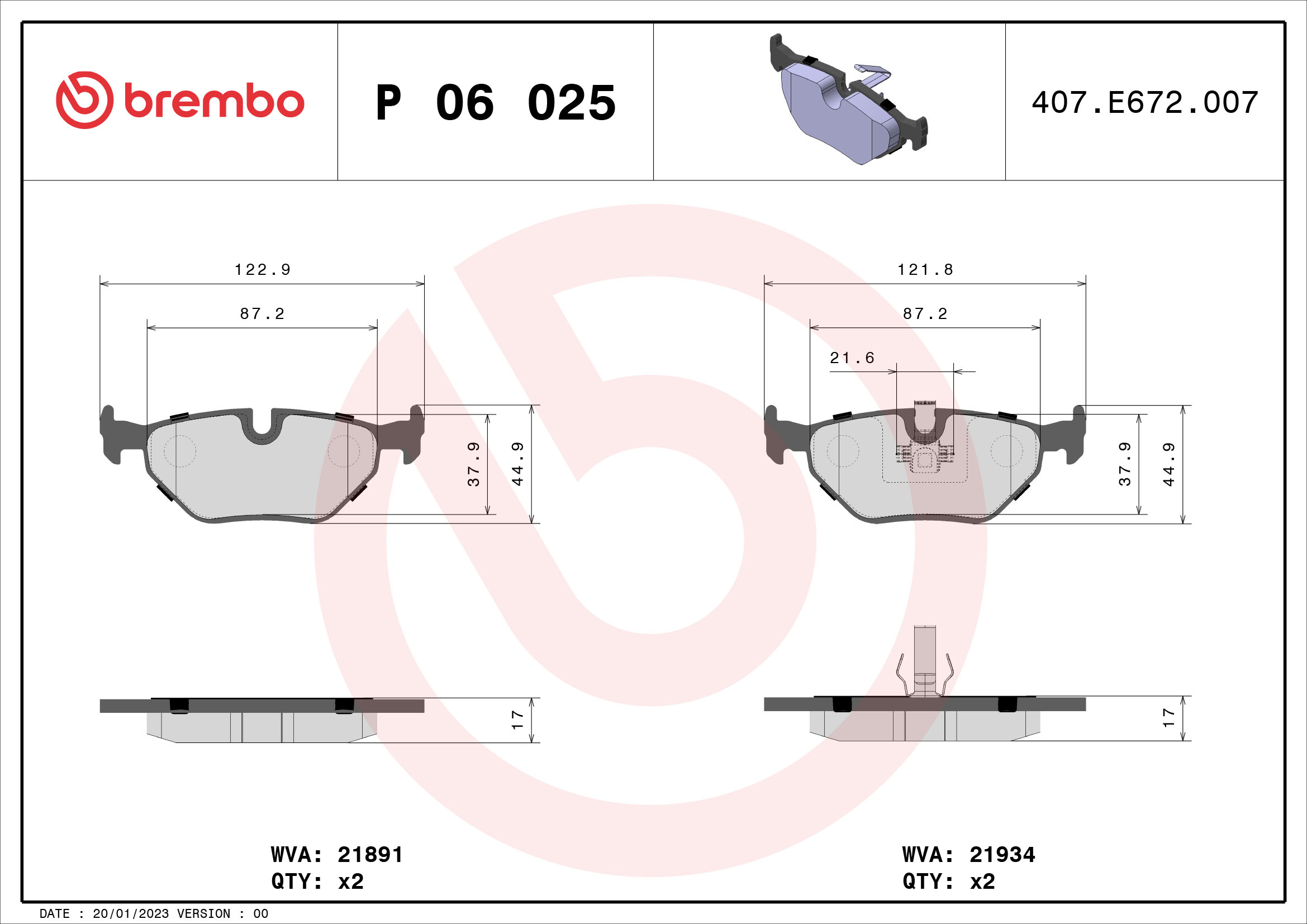 A.B.S. P 06 025 BREMBO Bremsbelagsatz, Scheibenbremse